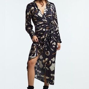 Zara Satin Effect Printed Midi Wrap Shirt Dress - LIKE NEW!